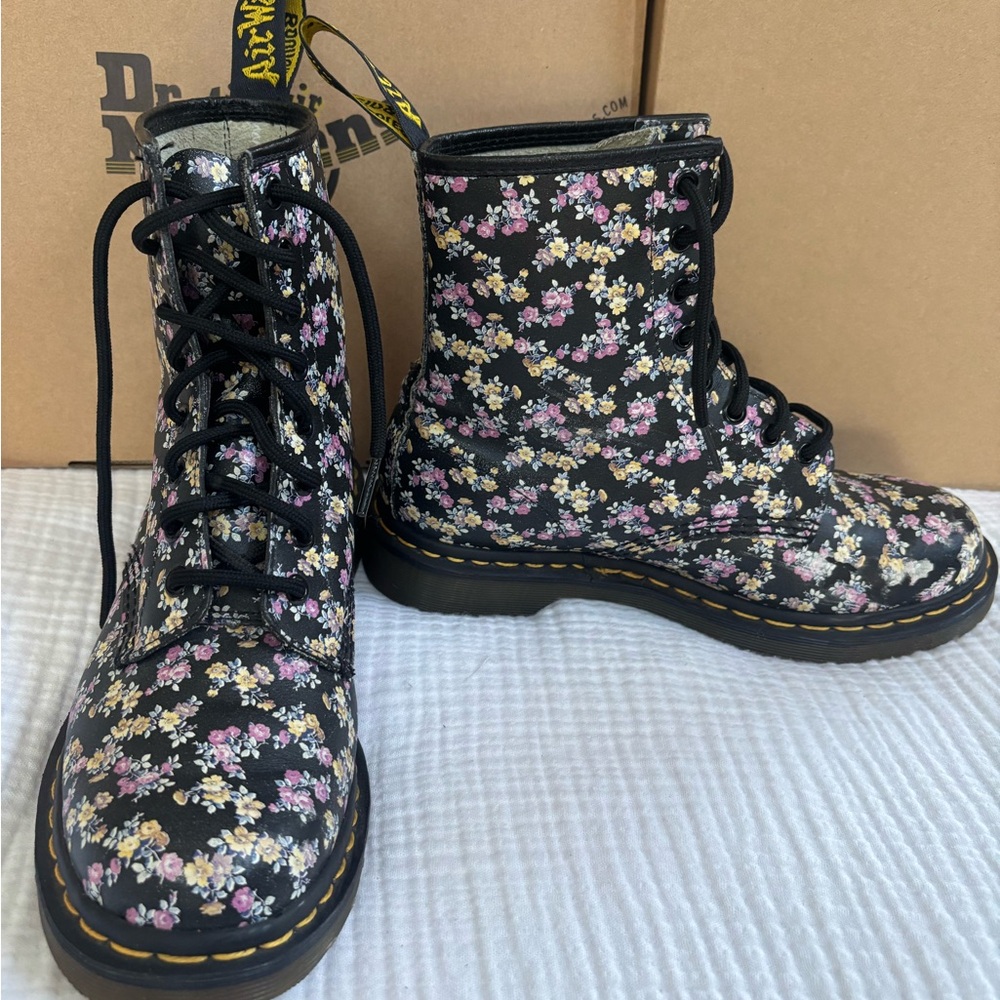 Dr. Martens Black Floral Combat Boots - Picture 2 of 6
